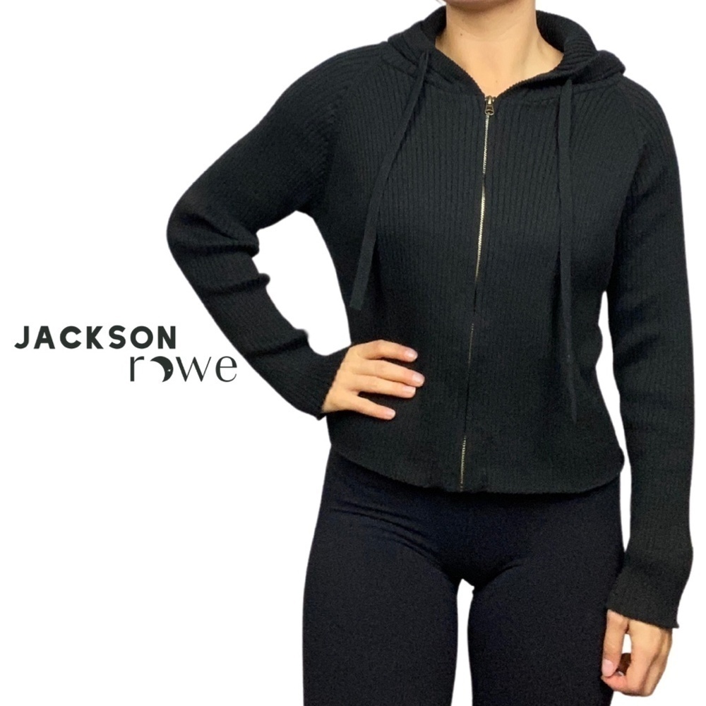 Jackson Rowe Black Ribbed Zip-Up Hoodie - Size Small